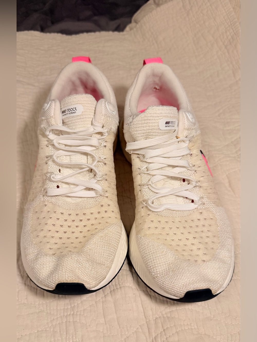 Nike Cream Running Shoes with Pink Heel Tabs